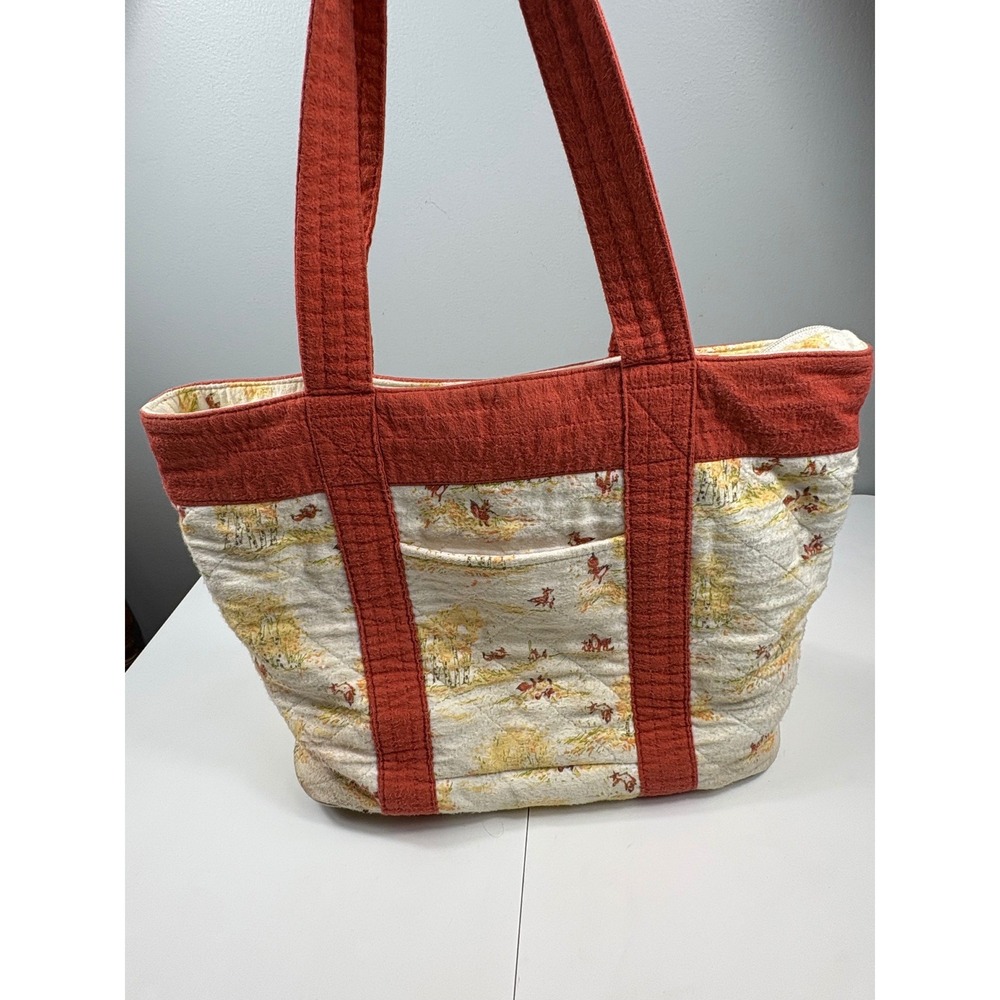 Woodland Squirrel Print Quilted Tote Bag Cottagecore Autumn Shoulder Bag